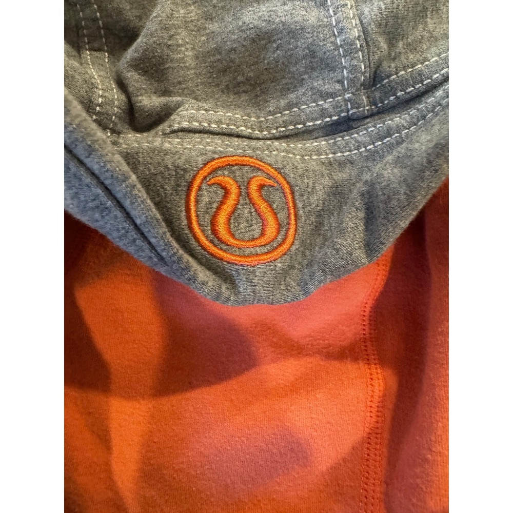 Lululemon Scuba Hoodie Full Zip Heathered Gray Coral Orange Size 8 Thumbholes - Picture 2 of 8